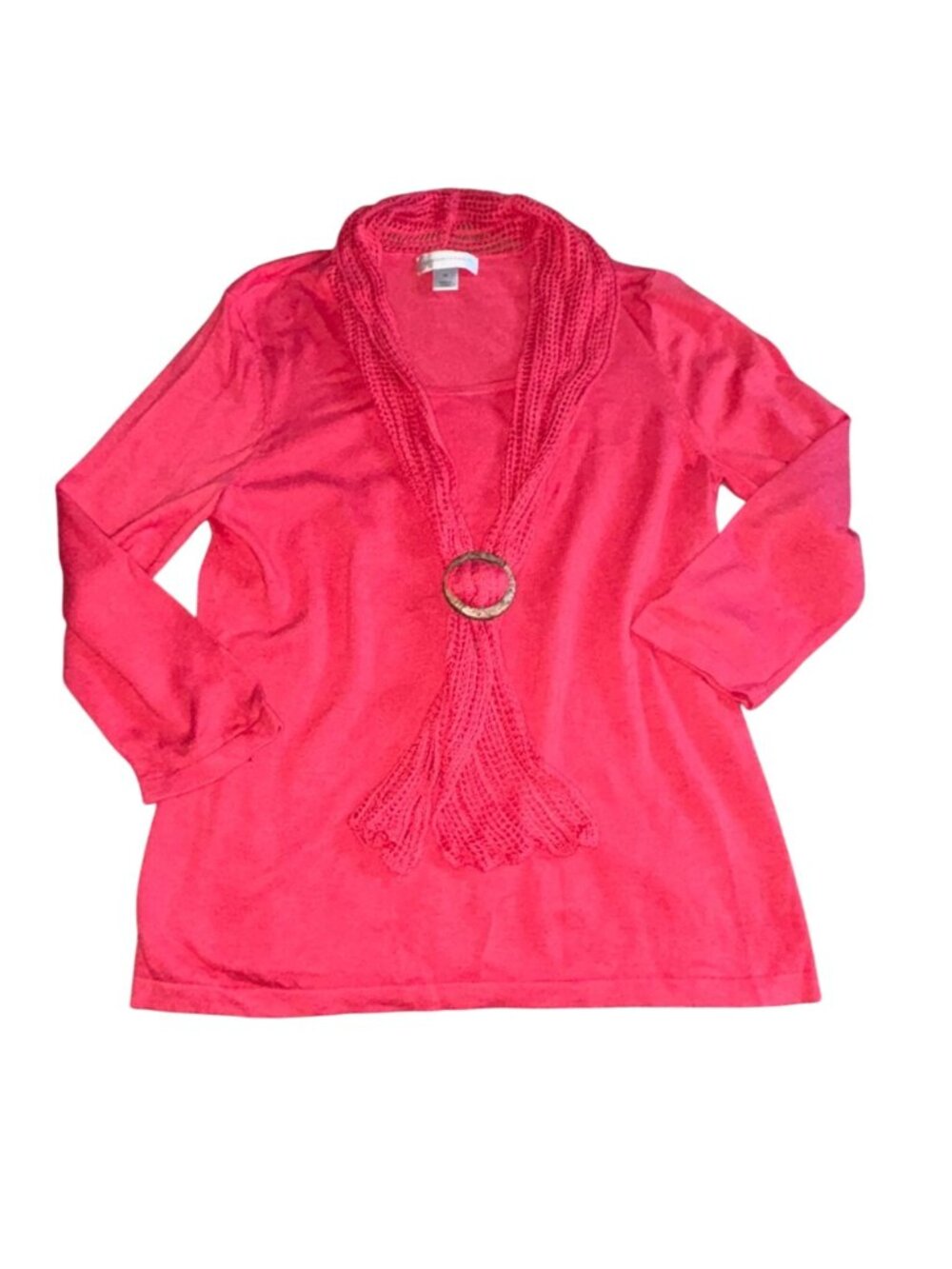 Christopher & Banks Womens Light Weight 3/4 Sleeve Sweater W/ Scarf-Red-M-GUC